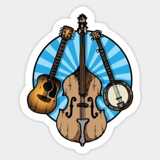 Bluegrass/Folk Music Instruments Blue Background Sticker